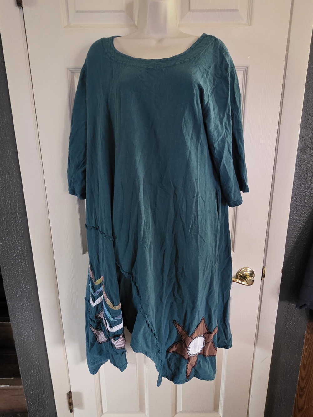 Teal Patchwork Midi Dress with Star Appliqué Resort Wear